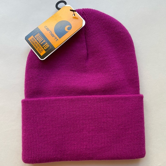 NWT Carhartt Knit Cuffed Beanie Adult Fuschia Pink Cold Weather - Picture 2 of 3
